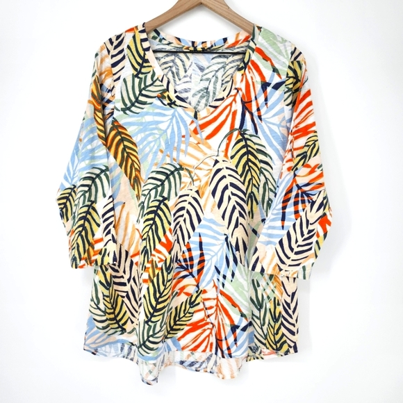 Tahari Womens V-Neck‎ Top Size XXL(?) Colorful Tropical Hawaii Beachy Resort - Picture 1 of 7